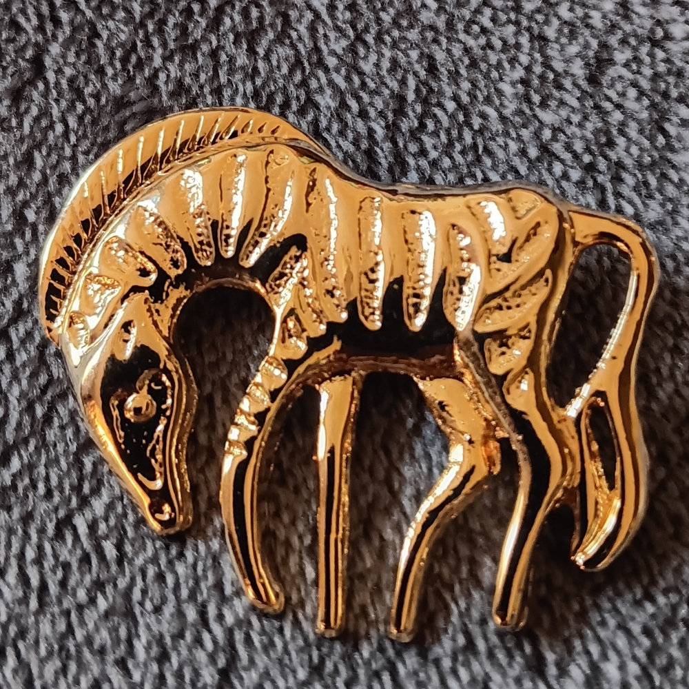 Vintage Gold Tone Zebra Brooch, Retro Wild Safari Pin, African Horse Jewelry